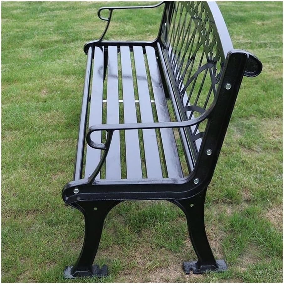 Outdoor Bench, Outdoor Park Garden Chair Cast Iron Garden Bench Hollow Frame Backrest Leisure Seat with Armrests Black Wrought Iron Outdoor Furniture (150 CM) Patio Bench