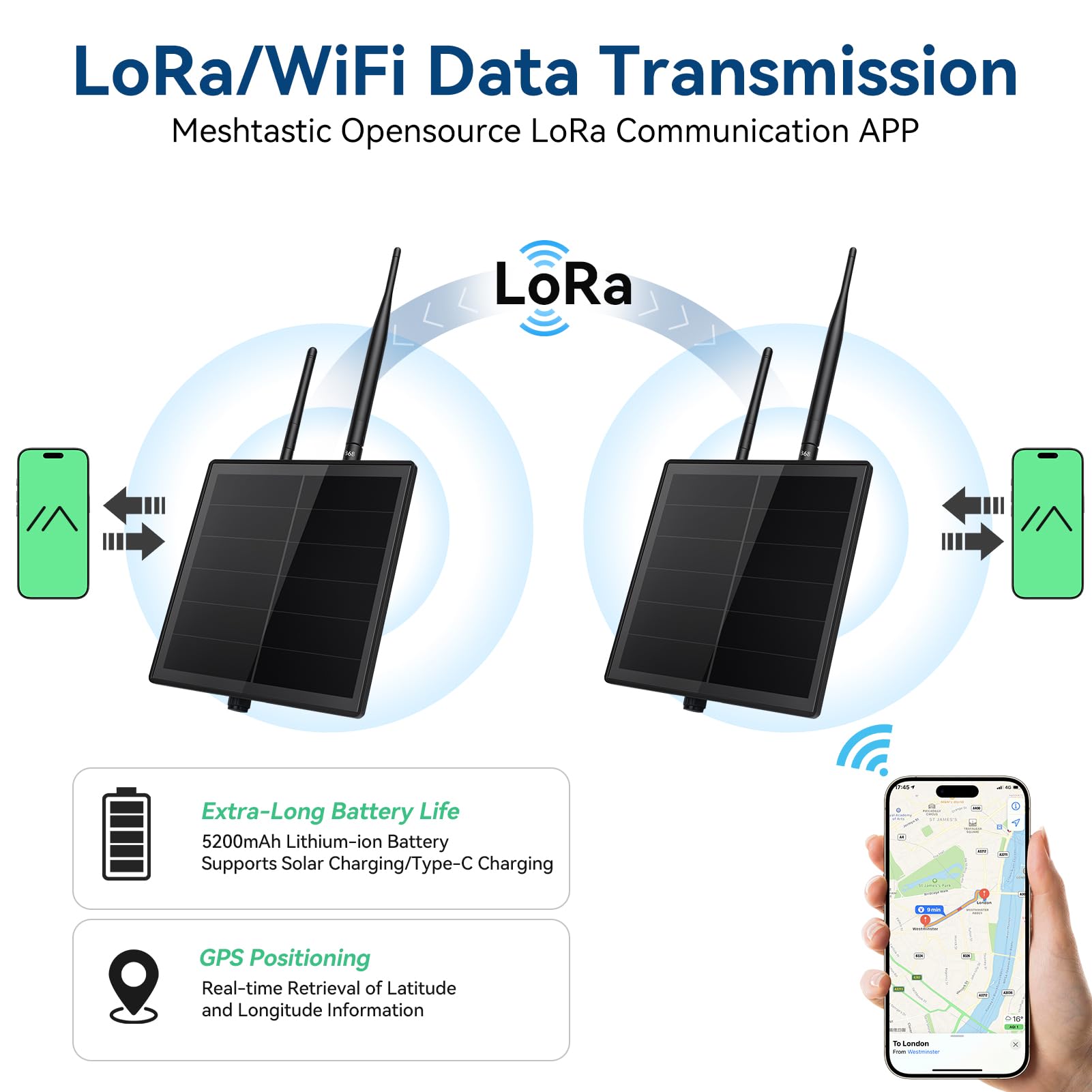 Solar-Kit für ESP32 LoRa V4 Entwicklungsboard mit 868-MHz-LoRa-Antenne, 2,4-GHz-WLAN-Antenne und L76K-GNSS-Modul, wasserdichtes 5-W-Solargehäuse für Outdoor Meshtastic