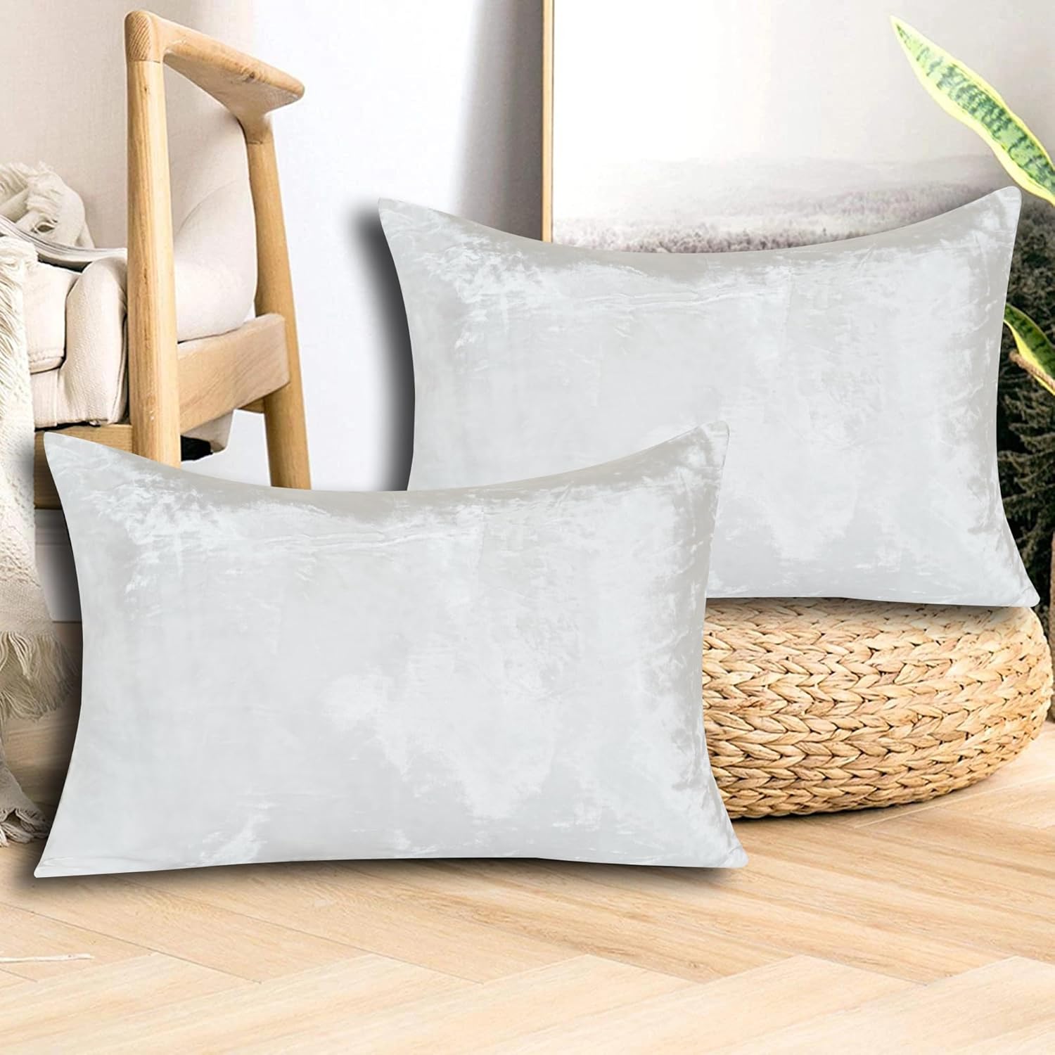 Luxe Boho Decor Art Pillowcase Set Solid Hippie Stylish UO Large Unique Velvet Pillow Cover Set of 2 (White, 20x20 Inches)