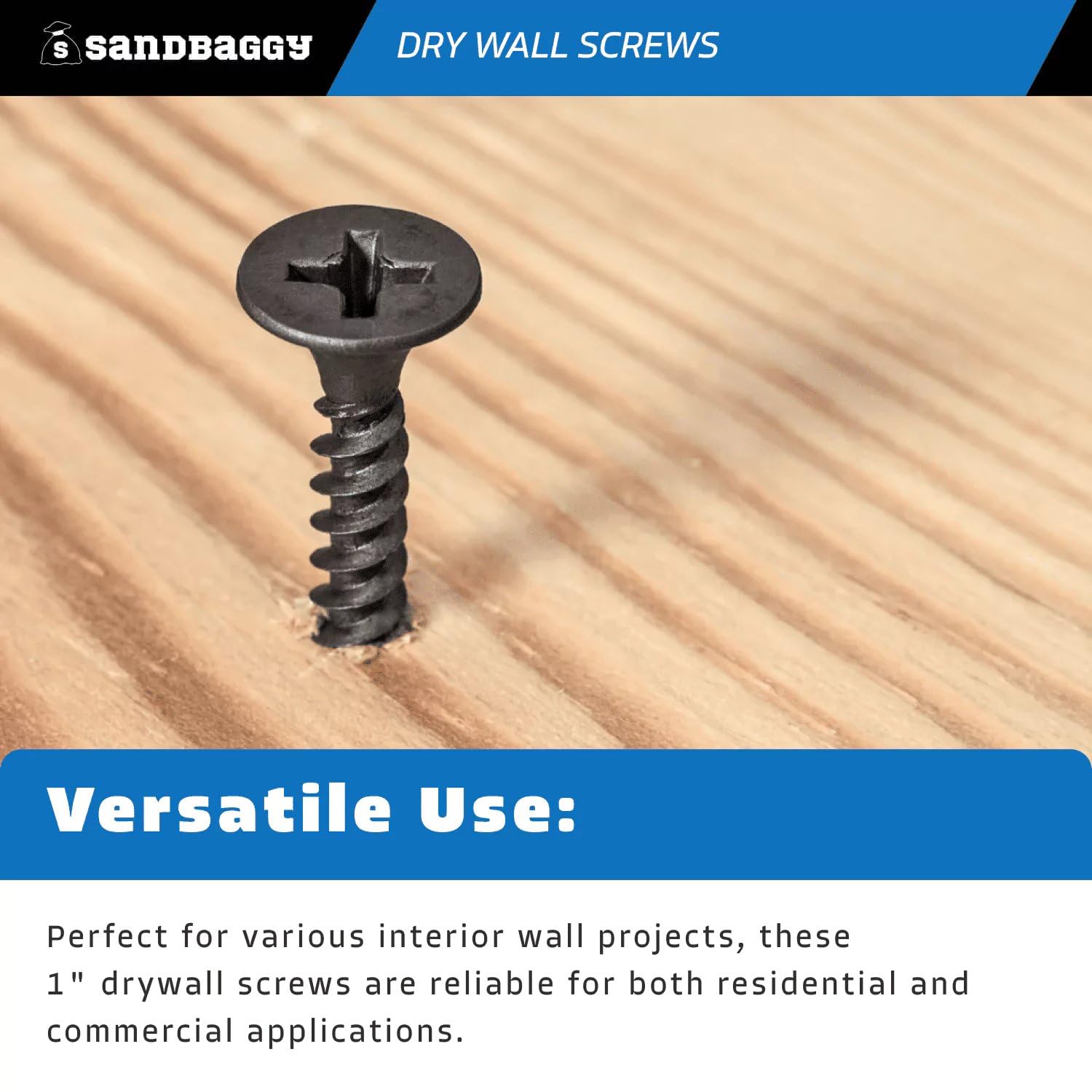 Sandbaggy #6 x 1-in Bugle Coarse Thread Drywall Screws (295 Nails/lb) - #2 Phillips - Interior Wall (1475, #6 x 1)