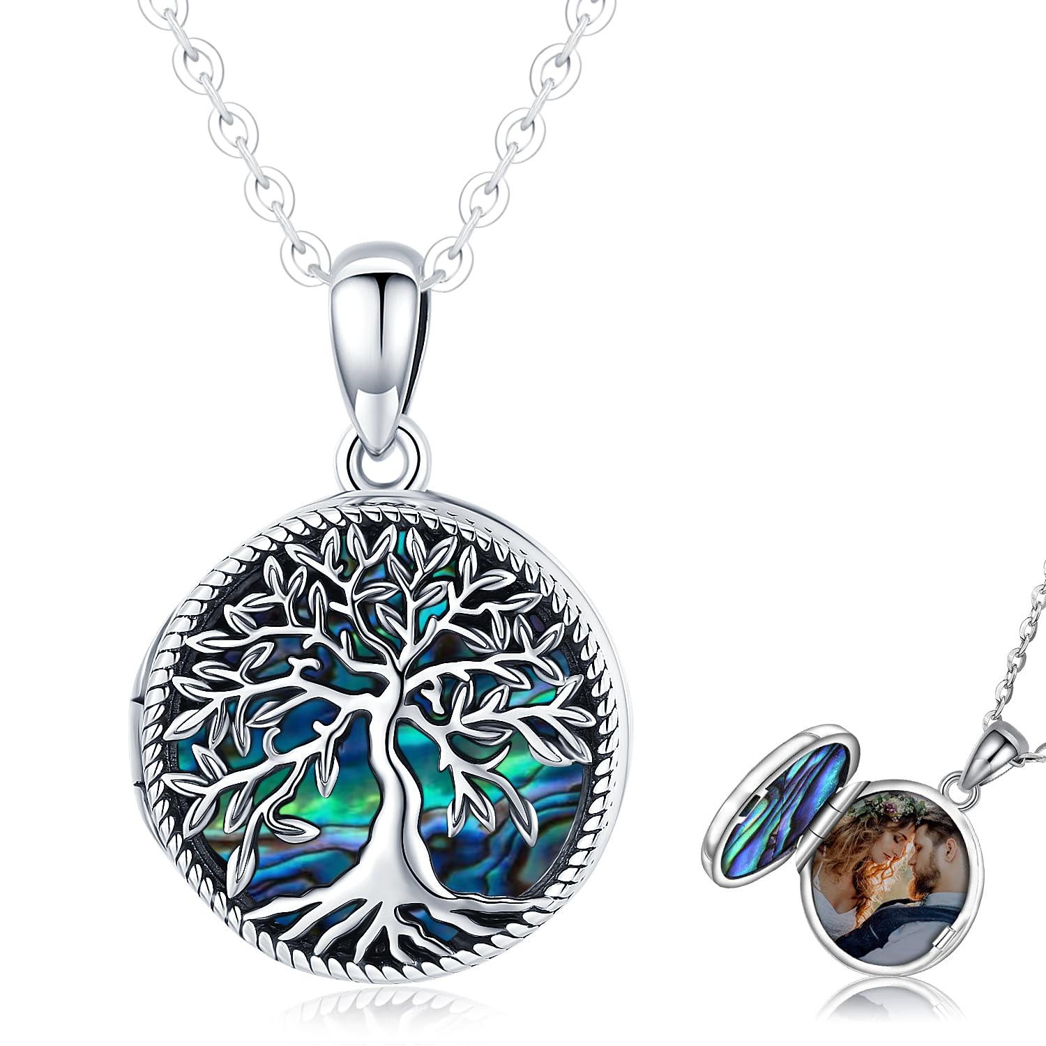 Collana con Medaglione Foto in Argento Sterling 925, Collana Personalizzata Foto, Ciondolo Portafoto Albero della Vita, Regali di Gioielli di Memoria per Donne Ragazze Mamma