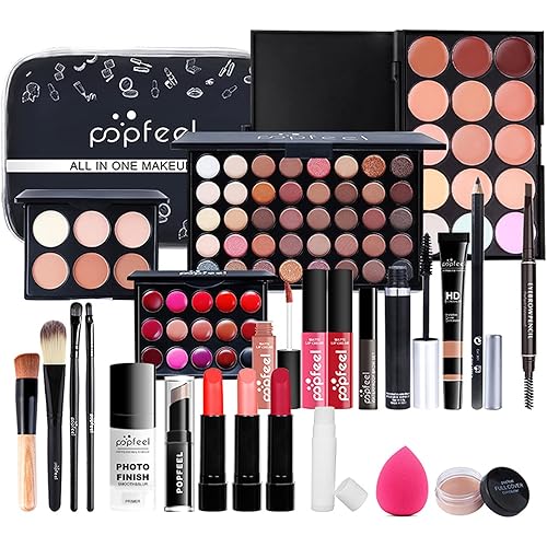 All in One Makeup Kit for Women Full Kit, Valentine's Day Gifts for Women Girls, Essential Bundle With Eyeshadow Palette, Brush, Lipstick, Blush, Foundation, Concealer, Mascara, Eyebrow Pencil