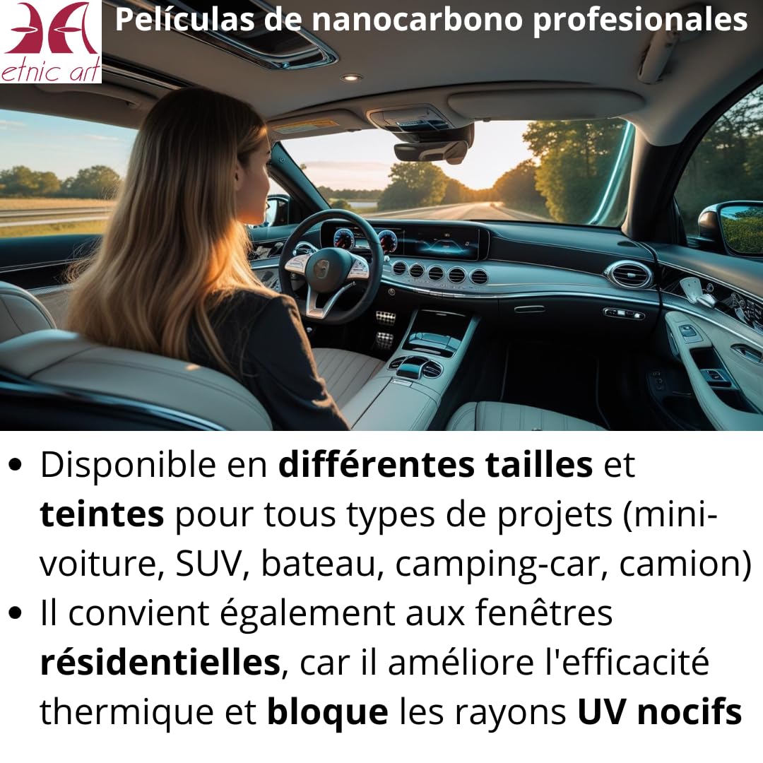 Film Teinté Prédécoupé Voiture Nano-carbone Qualité Professionnelle Grandes Tailles Petites Anti-rayures Pare-soleil Anti-reflet Thermoformant Adhésif Fenêtres Maison (5%-BLACK, 60 X 200 CM)