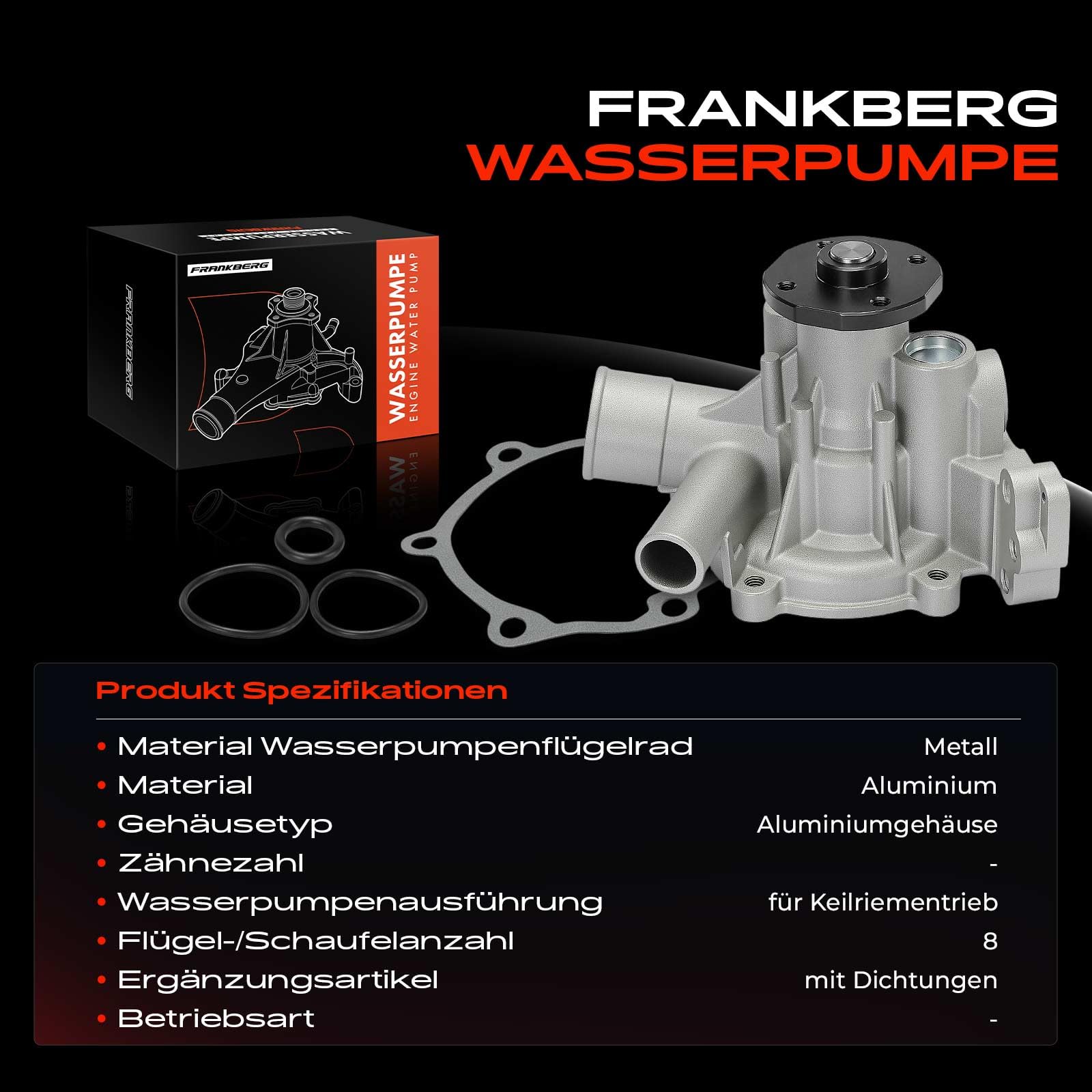 Frankberg Bomba de agua bomba de refrigerante 9321688 | Compatible con: 9E3, Vagón 9-5 YS3E, Hatchback 9000, 900 II Coupé, 900 II Cabriolet, 900 II, 9-5 YS3E