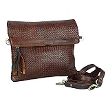 Simandra Leder-Tasche Handtasche marokkanisch 100% Handarbeit verstellbarer Schultergurt + 3 Fächer Dafira 33x26cm braun Dunkelbraun