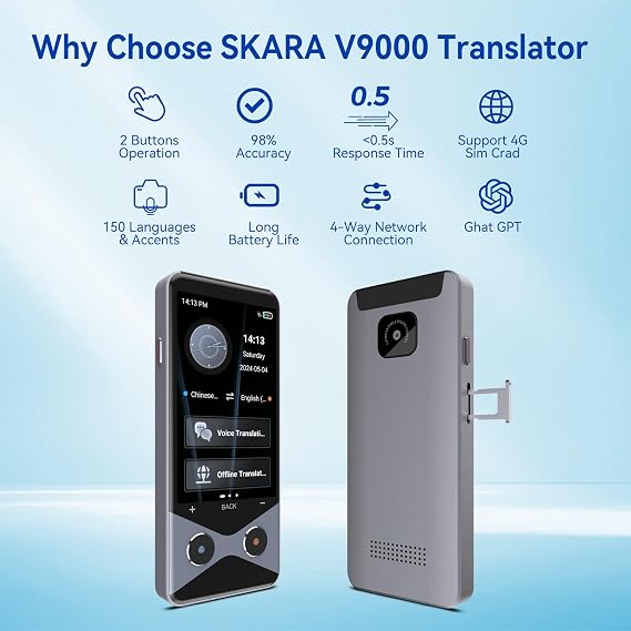 Language Translator Device Real Time, 2025 Upgraded Ai Translator Instant Two Way 137 Languages Translation Device, Support ChatGPT/4G SIM/Online/Offline/Photo Translation for Business Travel-Grey