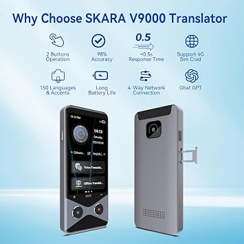 Language Translator Device Real Time, 2025 Upgraded Ai Translator Instant Two Way 137 Languages Translation Device, Support ChatGPT/4G SIM/Online/Offline/Photo Translation for Business Travel-Grey