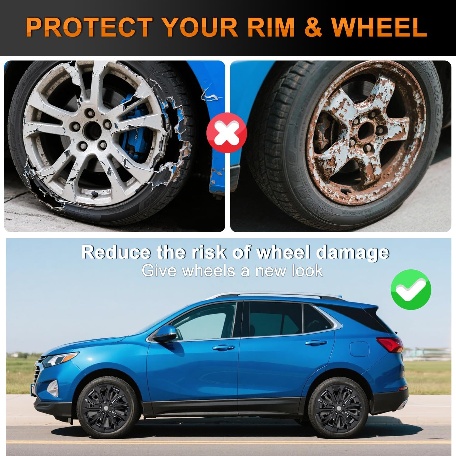 Nilight Wheel Cover Hubcaps 17 Inch Compatible with Chevy Chevrolet Equinox 2018 2019 2020 2021 Hub Caps 17 inch Set of 4 Rim Covers Protector Wheel Replacement 84450624 ABS PC 10 Spoke Style Black