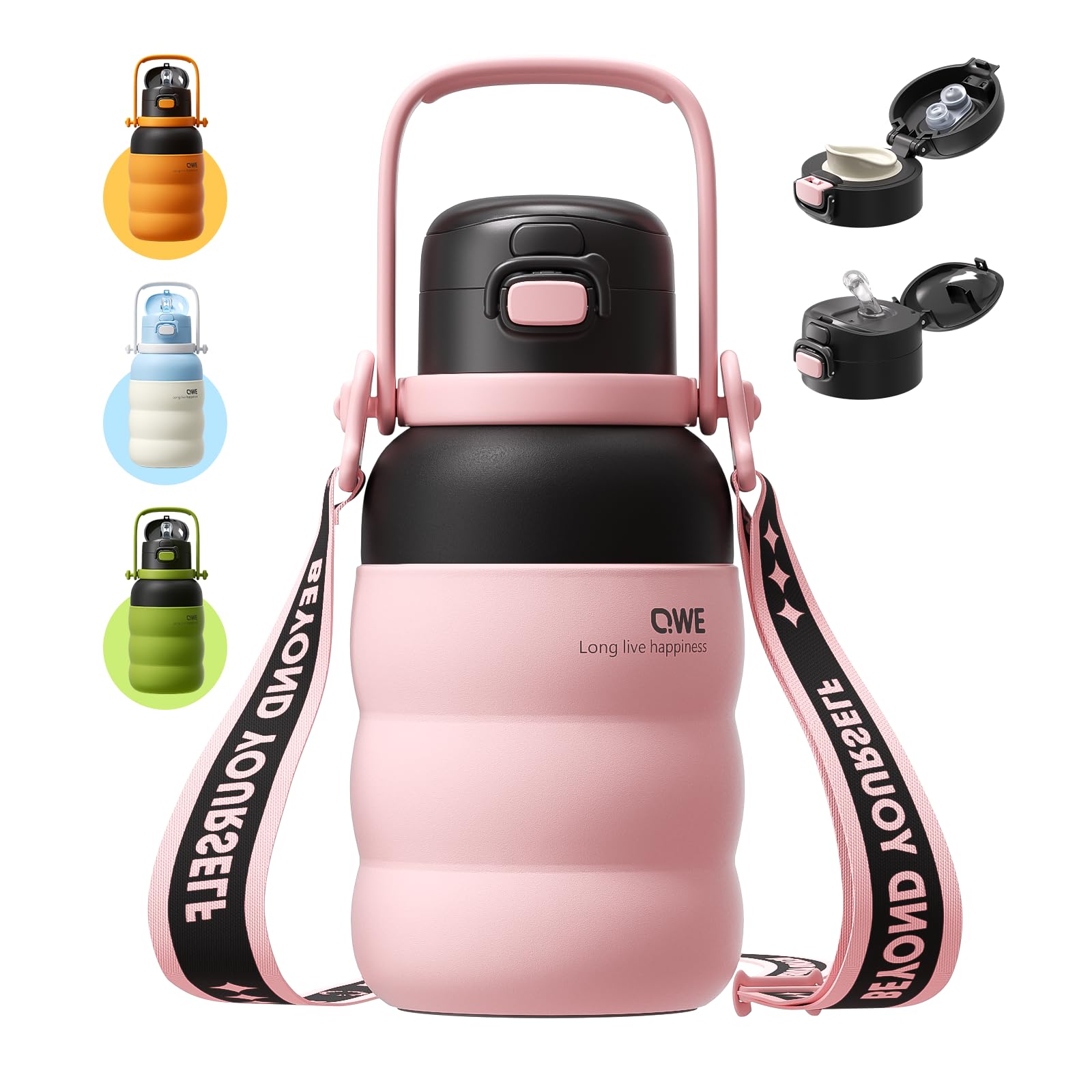 QWE Insulated Water Bottle with Straw&Lids,1000ml/32oz Vacuum Sealed water Bottles,Double Drinking,Stainless Steel Tumbler with Handle,Leak Proof,BPA