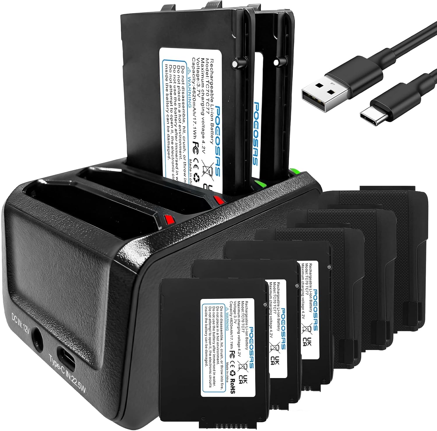 8-Pack TC77 Battery 4620mAh and 4-Slot Led Fast Charger Compatible with Zebra TC70 TC72 TC75 TC77 TC700h TC700k TC720l TC75x TC75AH TC77HL Barcode Scanner (8*Pack+1*Charger)