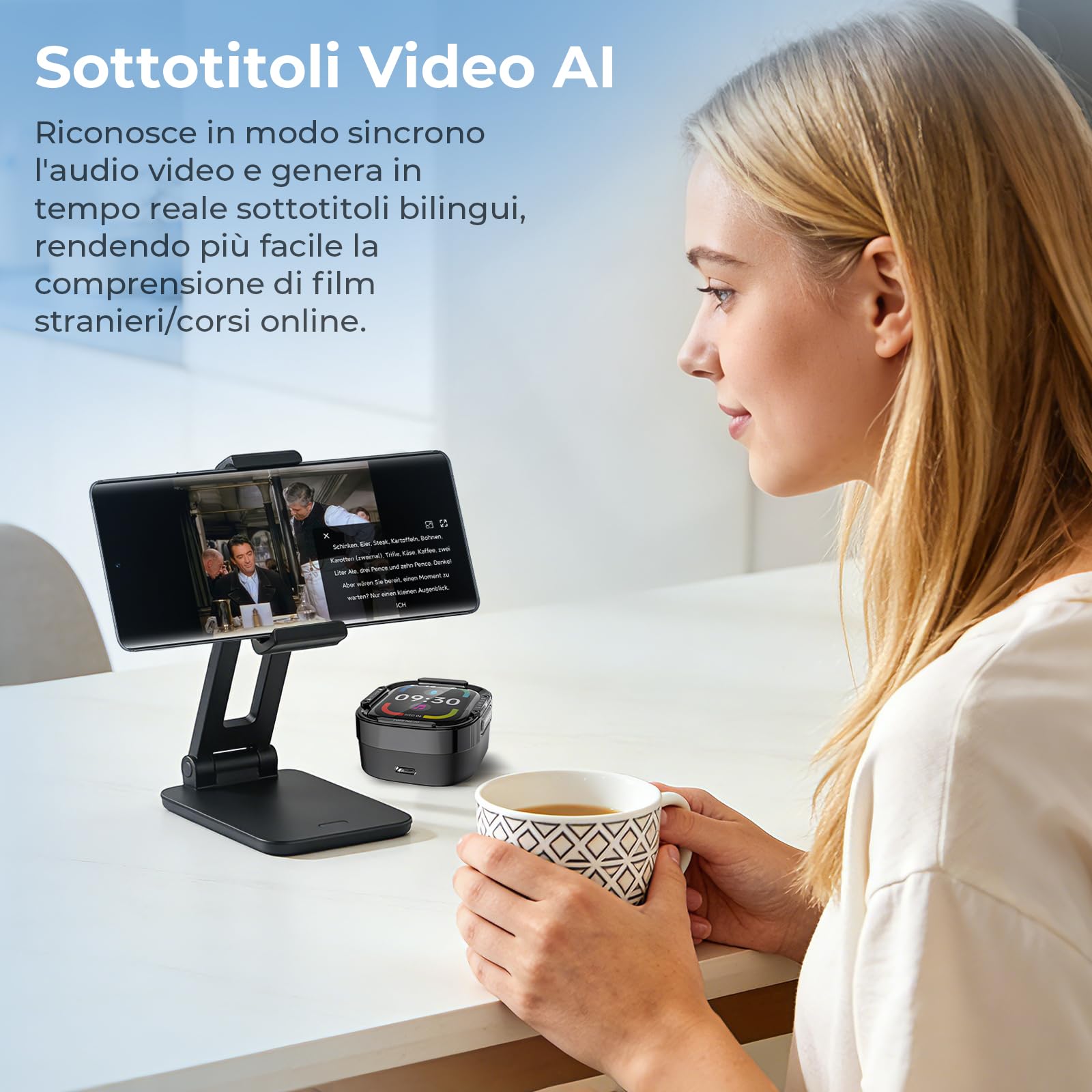 Cuffie Traduzione Simultanea con Schermo LCD, 150 Lingue/9 Modalità di Traduzione, Auricolari Traduttore Simultaneo Bluetooth 6.0, 60H Cuffie Traduttore Istantaneo con APP per Viaggi/Studio/Business