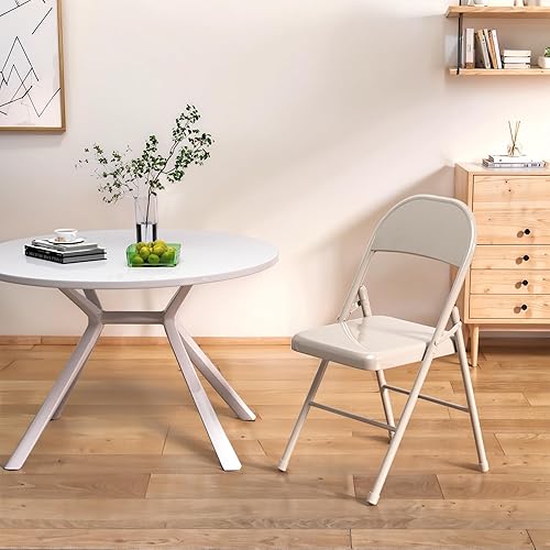 Miniatura 4 de VECELO Sillas plegables de metal con marco de acero con doble bisagra para oficina, cocina, comedor, boda, patio y jardín, sin montaje, juego de 4,