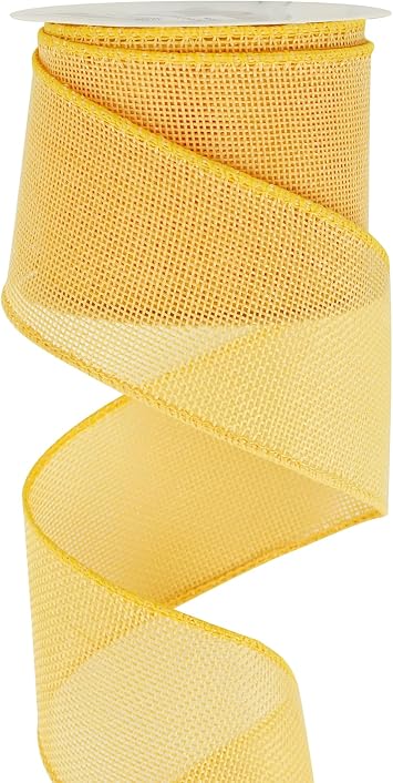 HUIHUANG Yellow Burlap Wired Ribbon - 2.5 inch X 10 Yards Solid Wired Edge Jute Ribbon for Wreaths, Big Bows, Crafts, Swags, Outdoor Decoration