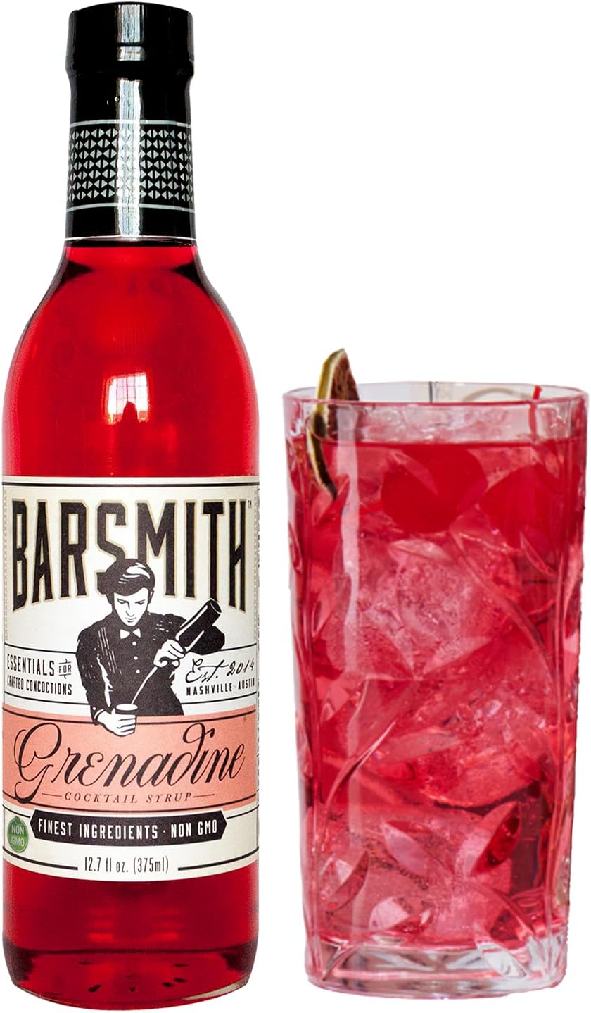 Barsmith Bar Essentials Grenadine Syrup - Sweet Cherry and Pomegranate Notes - No Artificial Flavors & Non-GMO Cocktail Mixer - Ideal for Shirley Temple, Mocktails and Cocktails - 12.7oz (Pack of 1)
