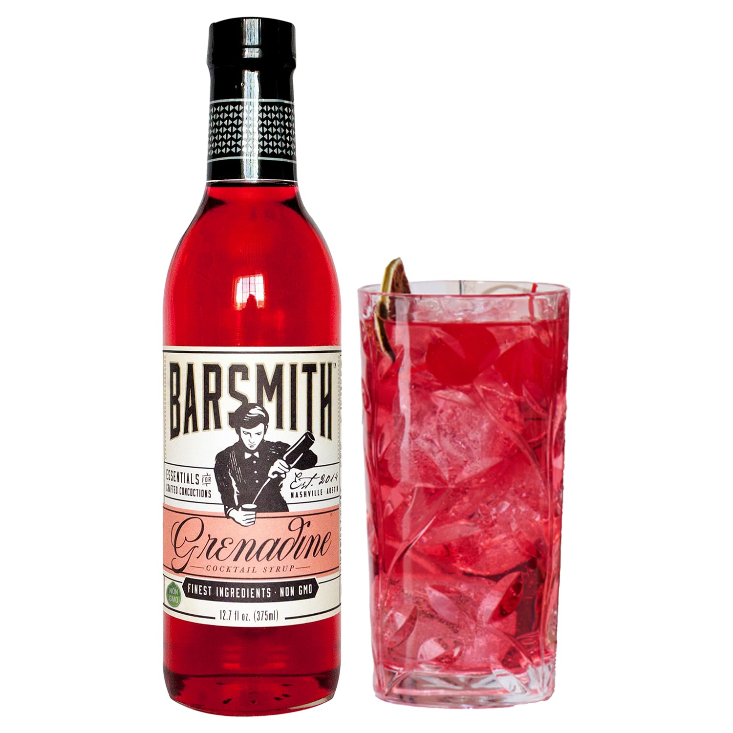 Barsmith Bar Essentials Grenadine Syrup - Sweet Cherry and Pomegranate Notes - No Artificial Flavors & Non-GMO Cocktail Mixer - Ideal for Shirley Temple, Mocktails and Cocktails - 12.7oz (Pack of 1)