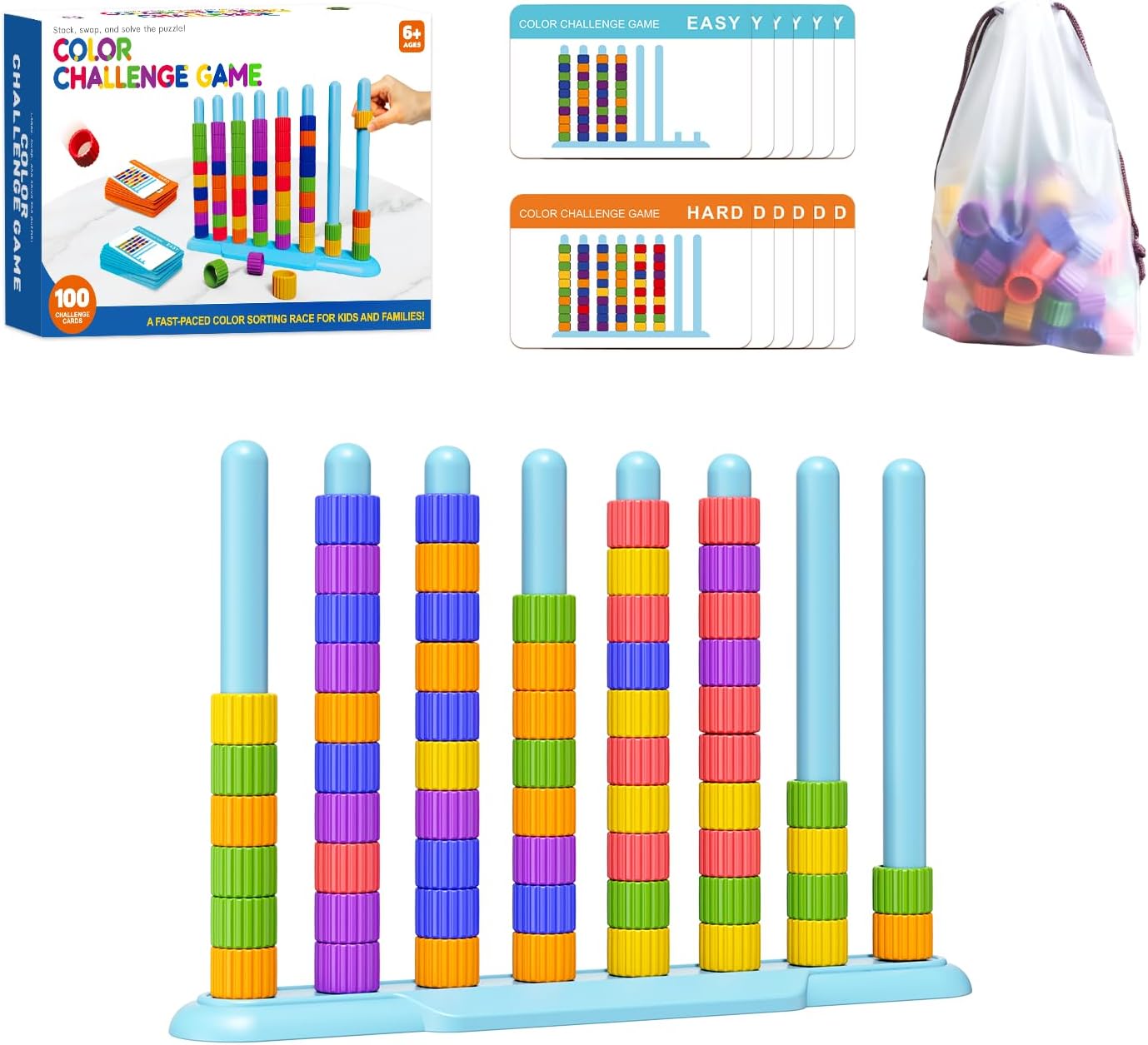 LLESSOO 2 Pack Color Challenge Game, 2 Players Color Matching Puzzle Game, Fun Board Game for Kids 6-8-12, Adults, Party & Family Game Night, Birthday Christmas Party Gifts for Boys & Girls