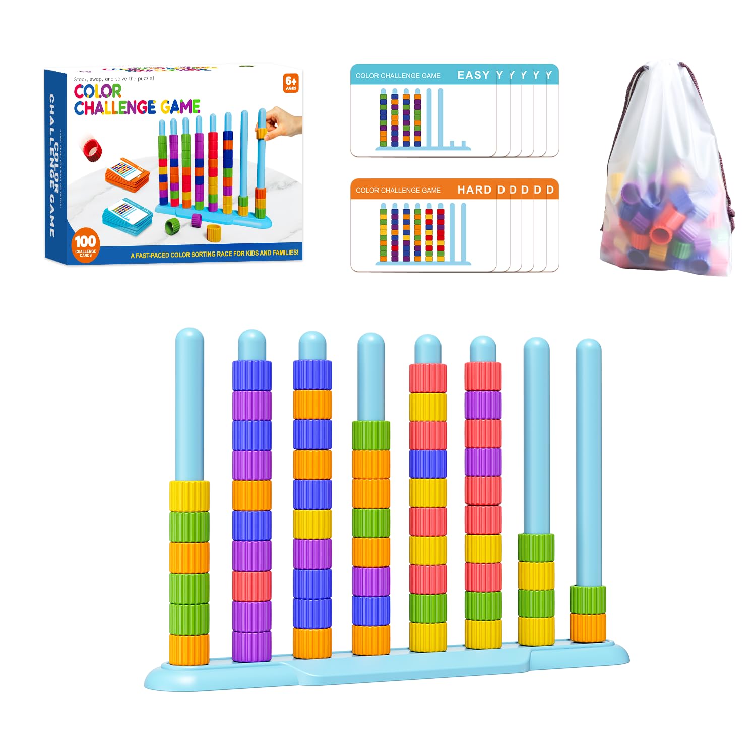 Photo 1 of 1 Pack Color Challenge Game, Solo Play Color Matching Puzzle Game, Fun Board Game for Kids 6-8-12, Adults, Party & Family Game Night, Birthday Christmas Party Gifts for Boys & Girls