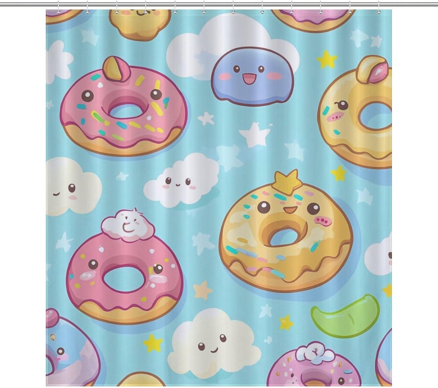 Cute Donuts Cartoon Bath Curtain Waterproof Shower Curtains with Hooks for Bathroom Showers and Bathtubs