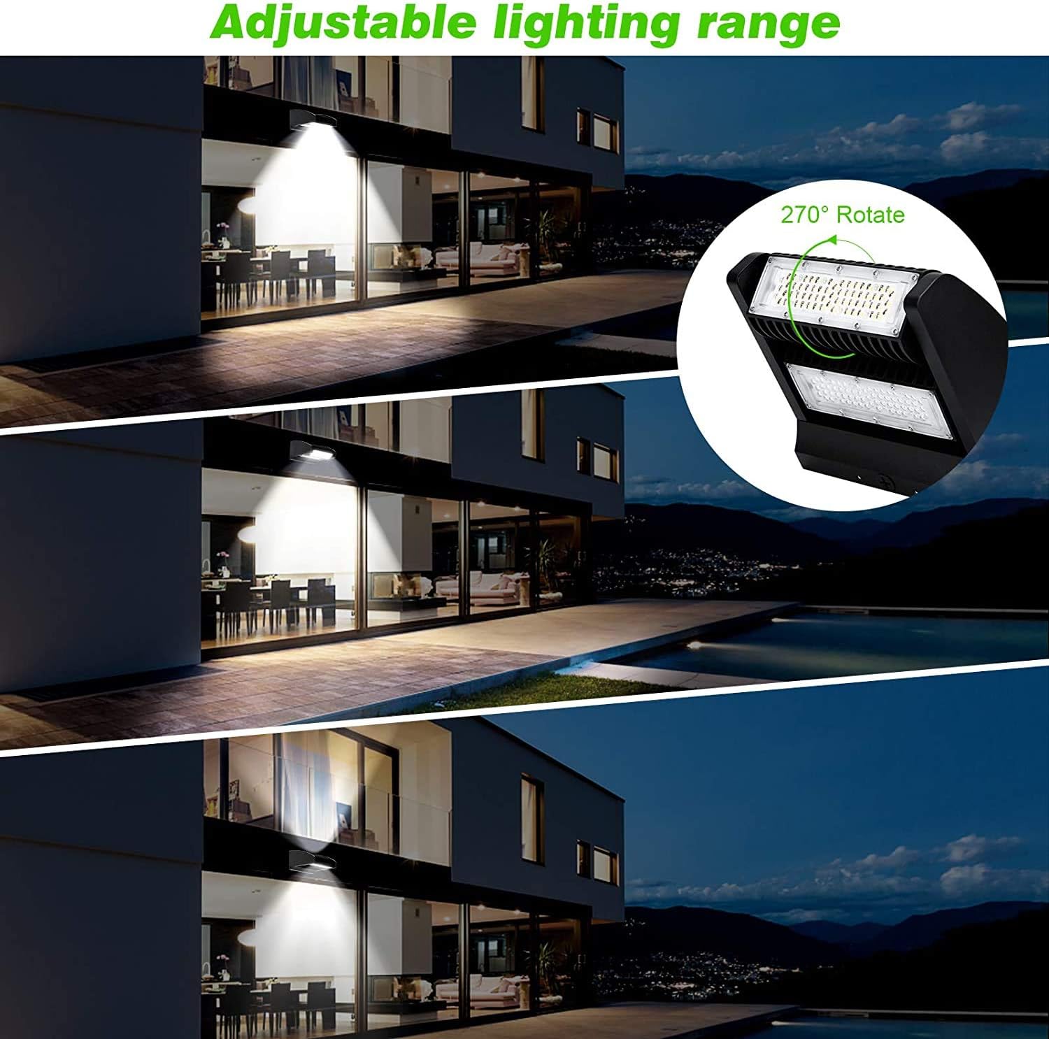 Review Product LEDMO 120W Rotatable LED Wall Pack - UL DLC Listed Adjustable Head 2 Pack 16200LM Outdoor Commercial and Industrial Lighting Security Flood Lighting for Buildings,Warehouses, Parking Lots,Yard 5000K