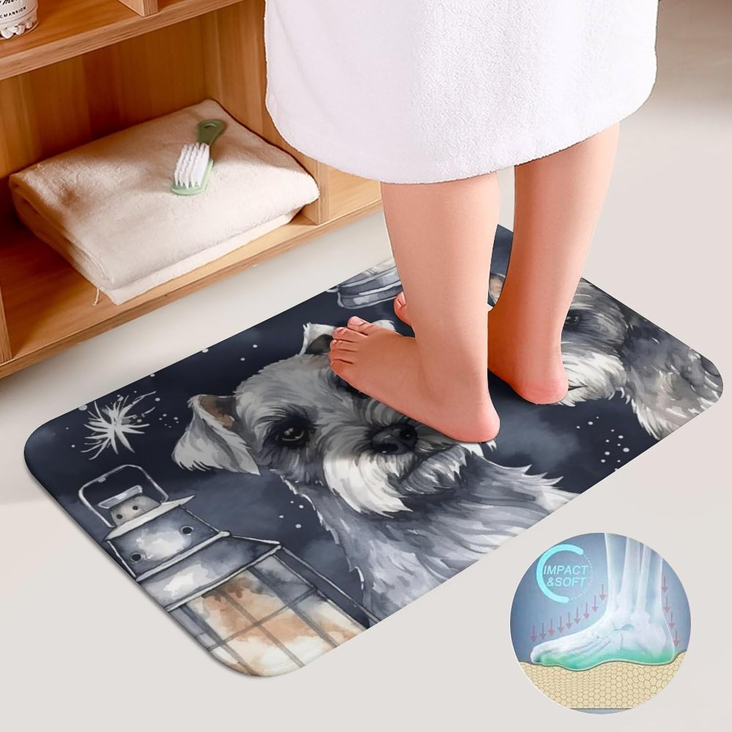 Anti-Skid Floor Mats 3 Piece Set,Dog and Lantern Printed Coral Fleece Bathroom Mats U-Shaped Contour Mat Toilet Seat Cover for Bathroom, Tub, Shower, Kitchen 19.7"x31.5"