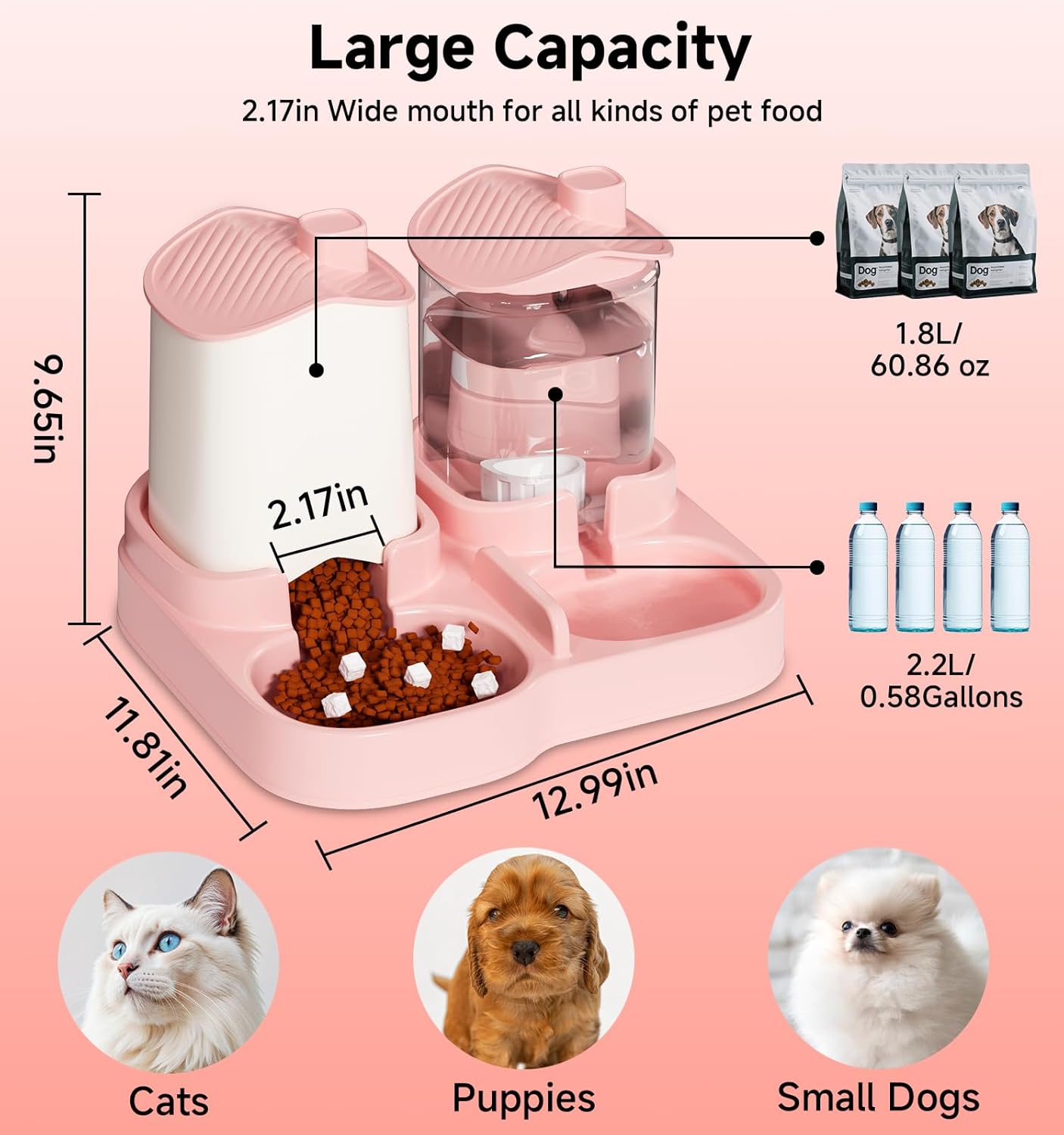 2-in-1 Gravity Pet Feeder and Water Dispenser, Small Dog Cat Food Water Dispenser, Small Pet Food and Water Dispenser, Pet Feeder Water Bowl, Easy to Clean (Pink) image 3 of 7 B0F1D1SR1K