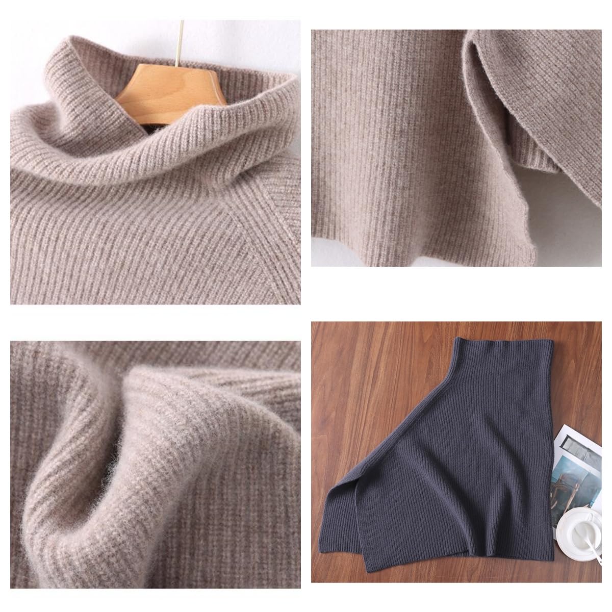 Poncho De Mujer Capa De Chal De Hombro Cálida Para Mujer 100% Lana Merino De Punto Acanalado Chal Grueso Cuello Alto Abertura Asimétrica Poncho Suéter Elegante Capa Corta En Capas Buf