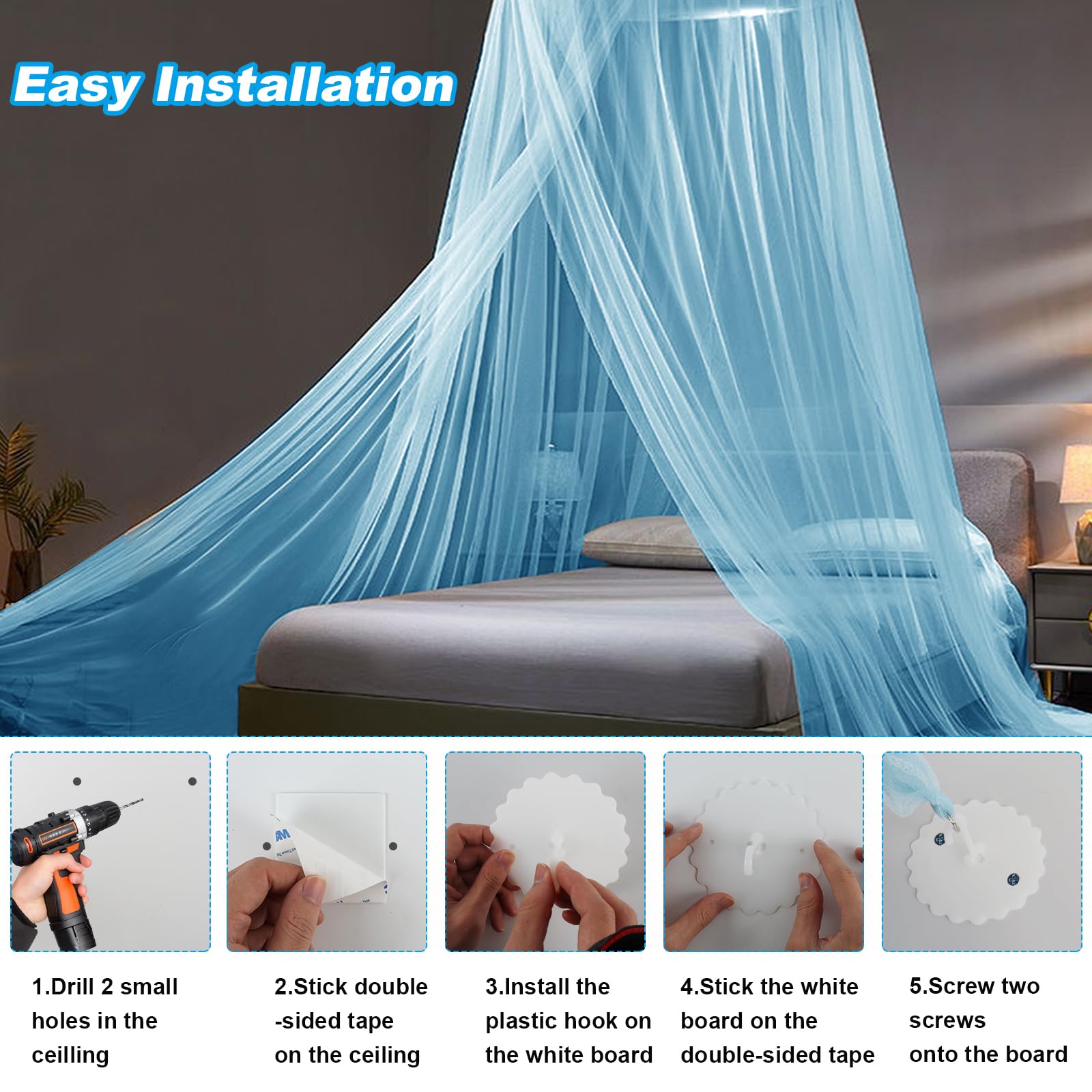 Moustiquaire De Lit 250x1100cm - Protection Moustiques Intérieur/extérieur | Ciel De Lit Facile à Installer