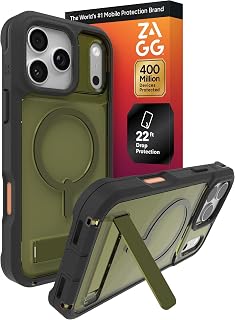 ZAGG Rainier Case with Kickstand for iPhone 17 Pro Max - Green Sea Kelp, Graphene 22ft (7m) Drop Protection, Lanyard Attach Points, MagSafe, Wireless Charging Compatible, 2-Piece Design, Phone Case