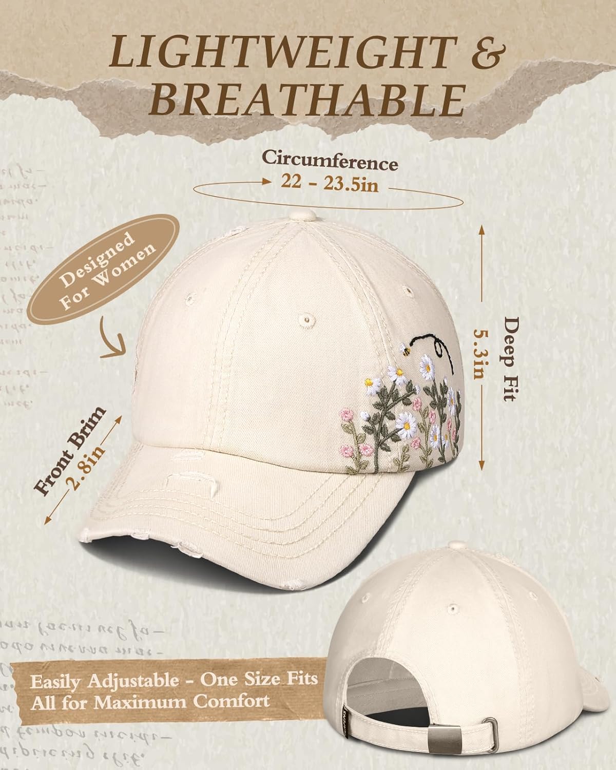 Flafens Womens Baseball Caps - Cute Baseball Hat Vintage Distressed Low Profile Embroidered Cotton Ladies Ball Ballcap - Image 3