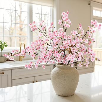 4 St ck K nstliche Kirschbl te Zweige 100cm Kunstblumen wie Echt Rosa Pfirsichblumen Kirschbl tenzweige Deko K nstliche Blumen Lange Stiele Seidenblumen f r Hochzeit Tisch Vase Dekor Hellrosa