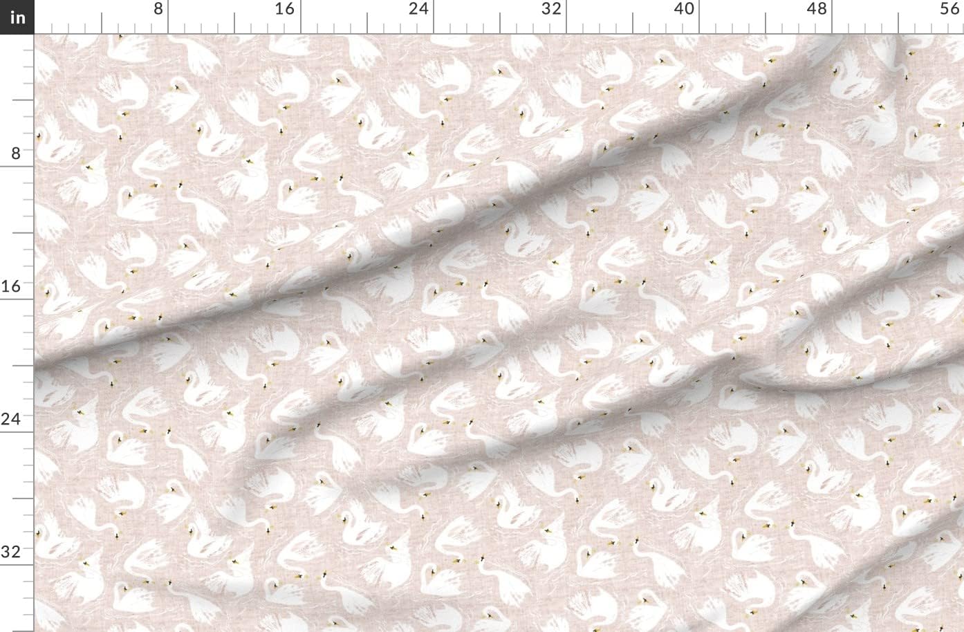 Spoonflower Fabric - Swan Blush Bird Crown Princess Water Animal Nursery Girl Whimsical Printed on Organic Cotton Sateen Fabric by The Yard - Sewing Quilting Apparel Home Decor