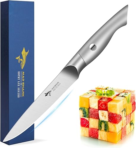 MAD SHARK Cuchillo de pelar de alta calidad de 5 pulgadas, cuchillo de cocina pequeño de alta gama, mejor cuchillo de fruta afilado, acero
