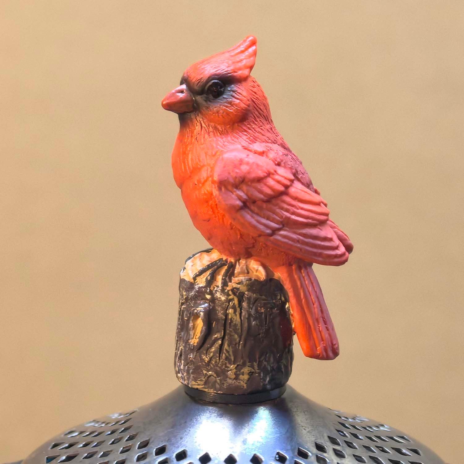 Bieye DF003 Red Cardinal Resin Bird Lamp Finial Topper | 3/8-27T to 1/4-27 Thread Adapter, Washers Included, Resin Construction, Lamp Topper