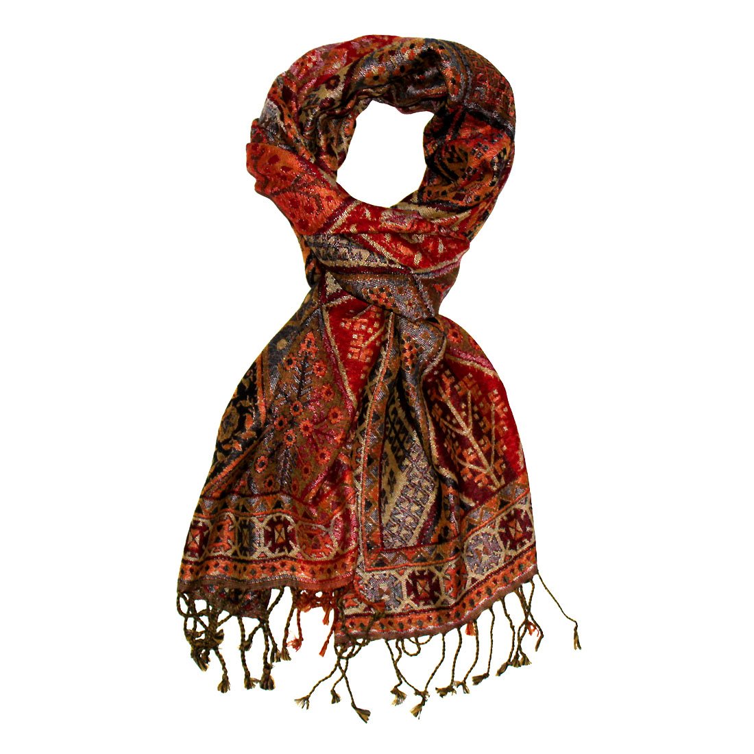 Lorenzo Cana - Écharpe pashmina pour femme en soie et laine 70 cm x 190 cm Marron Bronze Motif cachemire 78097, bronze, 70 x 190 cm