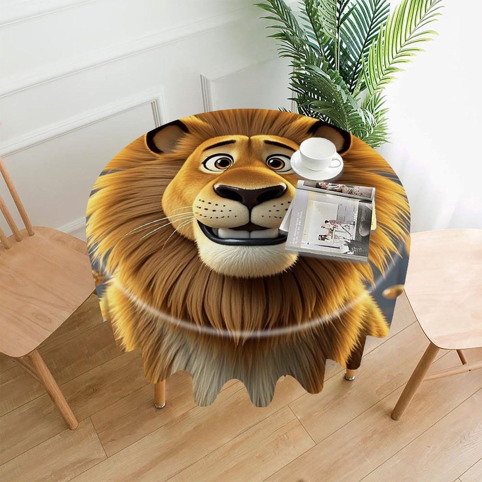 VstaDank Cute Cartoon Lion Tablecloth Easy to Clean Polyester Round Table Cover Washable Round Table Cloth Wrinkle-Free Circle Decoration Tablecloth for Kitchen Dining Room 60"