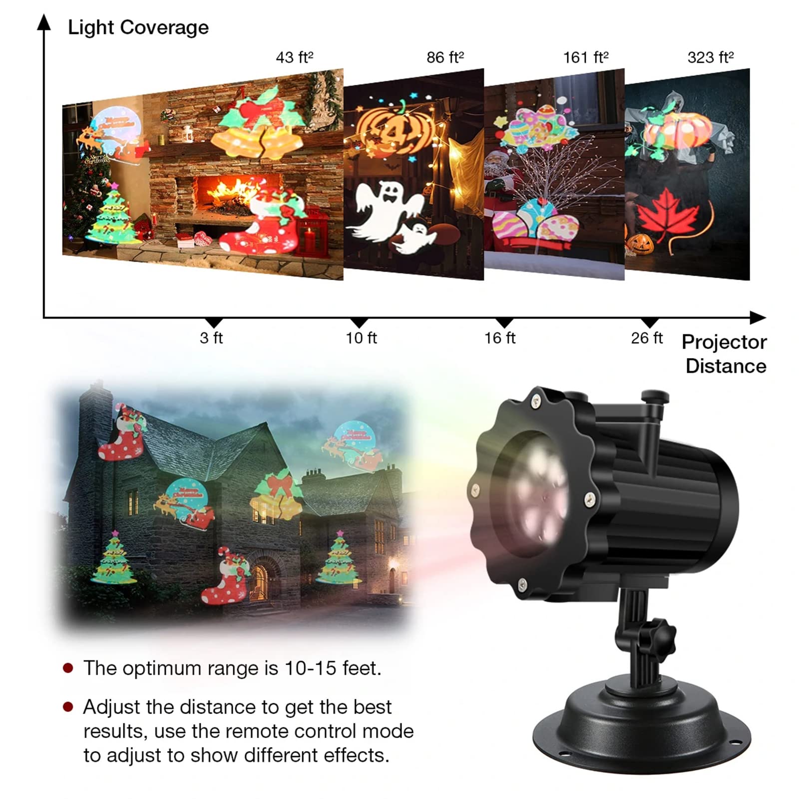 Projecteur de Noël Lumières d'extérieur, projecteur d'Halloween étanche, 16 diapositives lumineuses HD avec minuterie de télécommande, lumières de projection LED pour les décorations de fête de Noël à