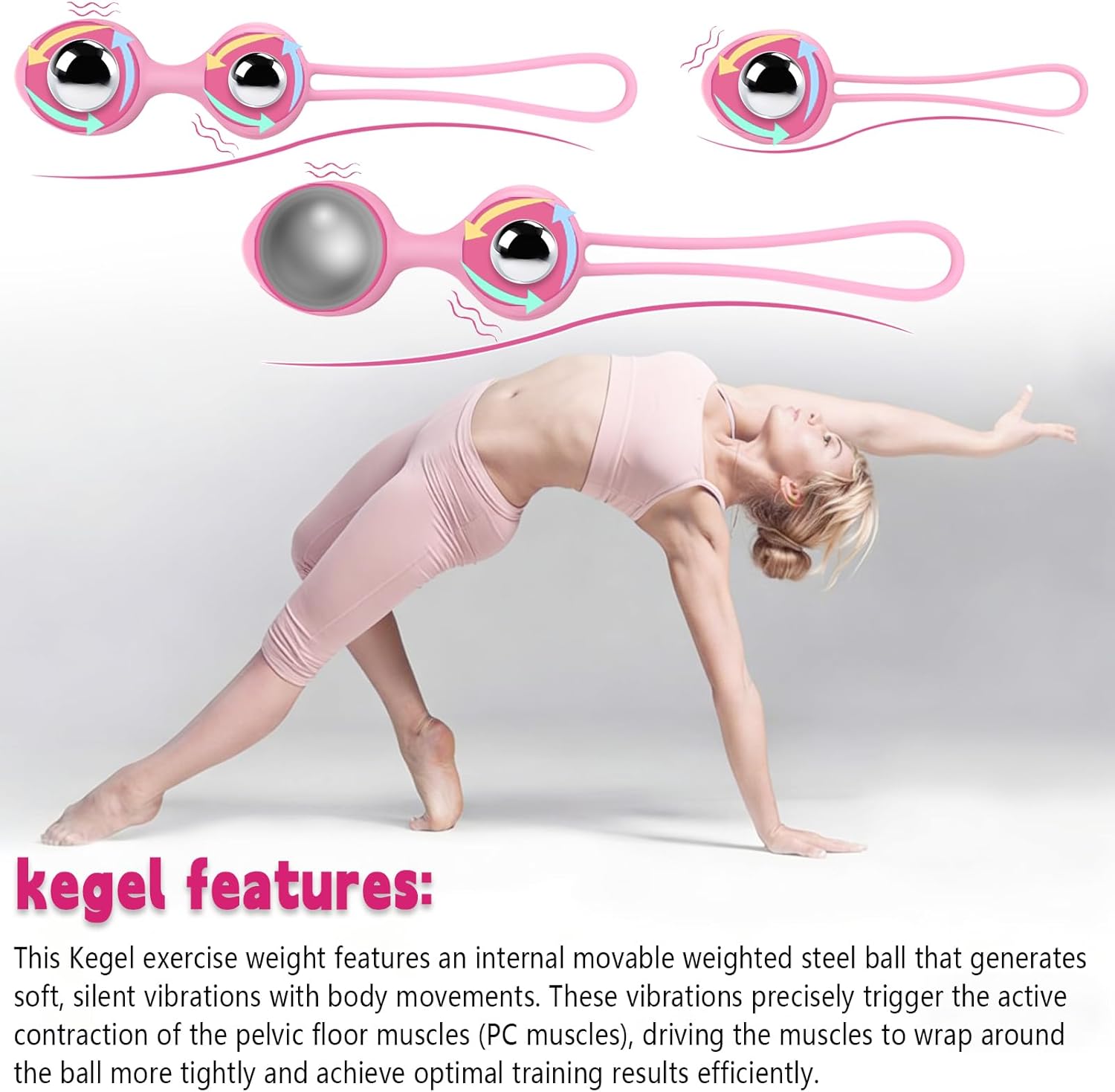 4 Kegel Balls for Women Tightening Exercise Set, Different Kegel Weights for Pelvic Floor Muscle, Pelvic Floor Trainer System for Beginners & Advance (Pink)