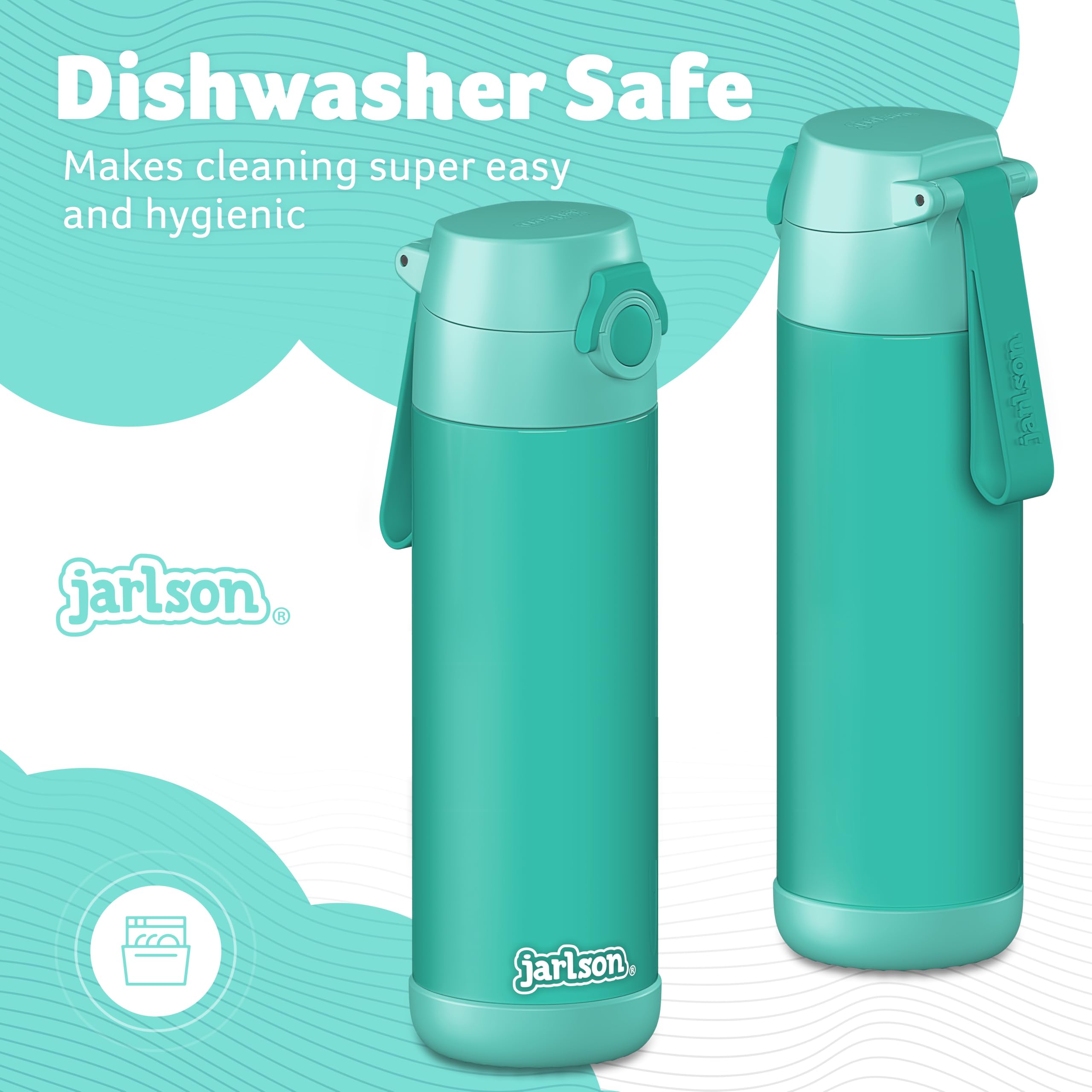 Jarlson® Borraccia Termica Bambini 500ml MALI [SENZA BPA e FTALATI] Bottiglia Acciaio Inox - Termos per Acqua per Bambino e Bambina - Mantiene Freddo - Ideale per Scuola, Sport e Viaggi (Turchese