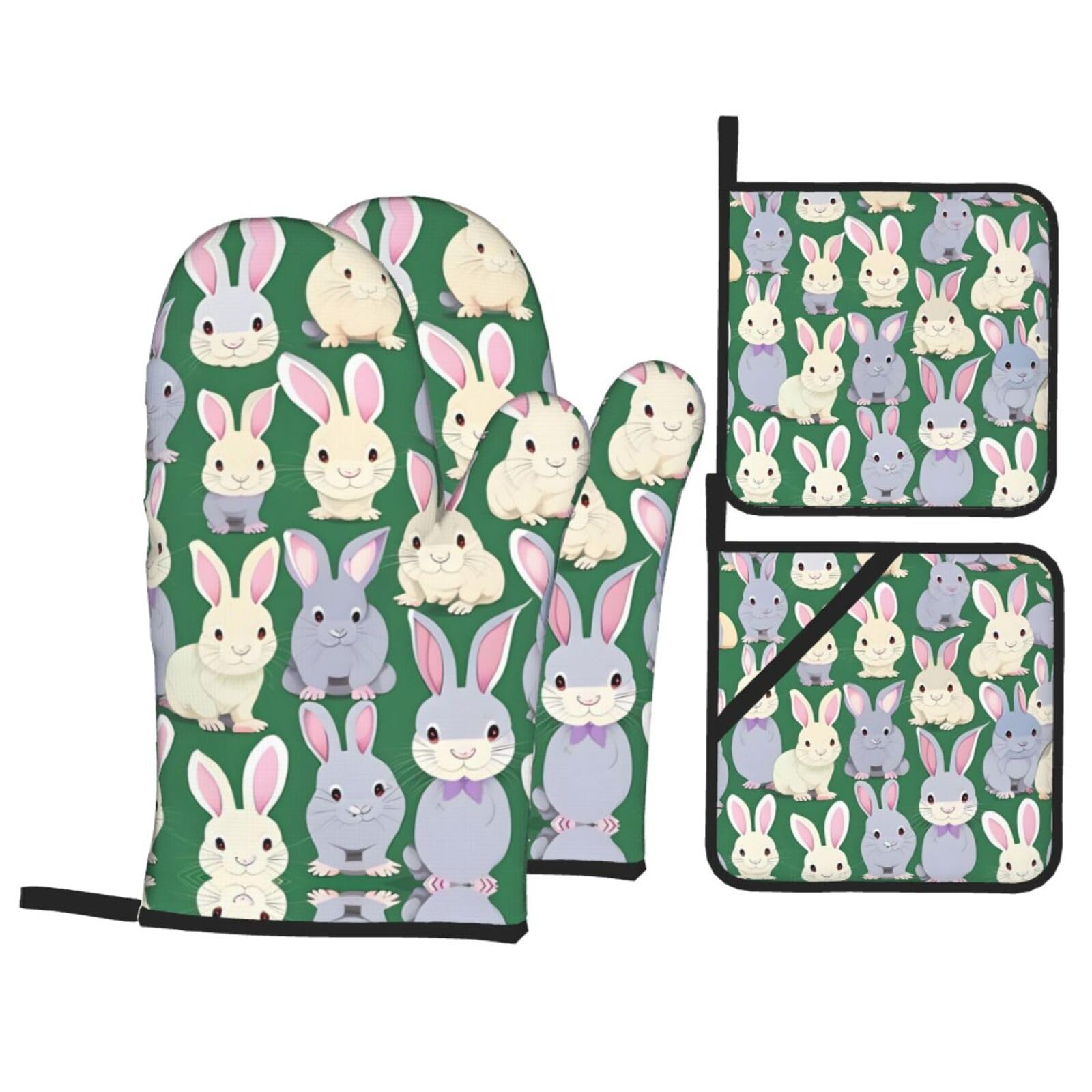 many Bunny cute Print Stylish 4-Piece Microwaving Oven Waterproof Kitchen Gloves Baking Holiday Cooking