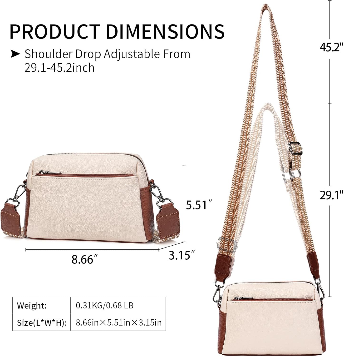 FALAN MULE Small Crossbody Bags for Women Pu Leather Triple Zip Cell Phone Handbag with Adjustable Shoulder Strap - Image 3