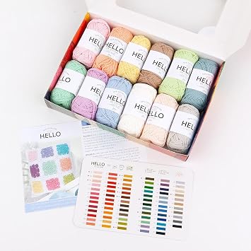 Hello 100% Cotton Rope Set – 12 x 25g Pastel Color Ball, Knitting, Crochet, Handcrafted Rope for Amigurumi and Punch