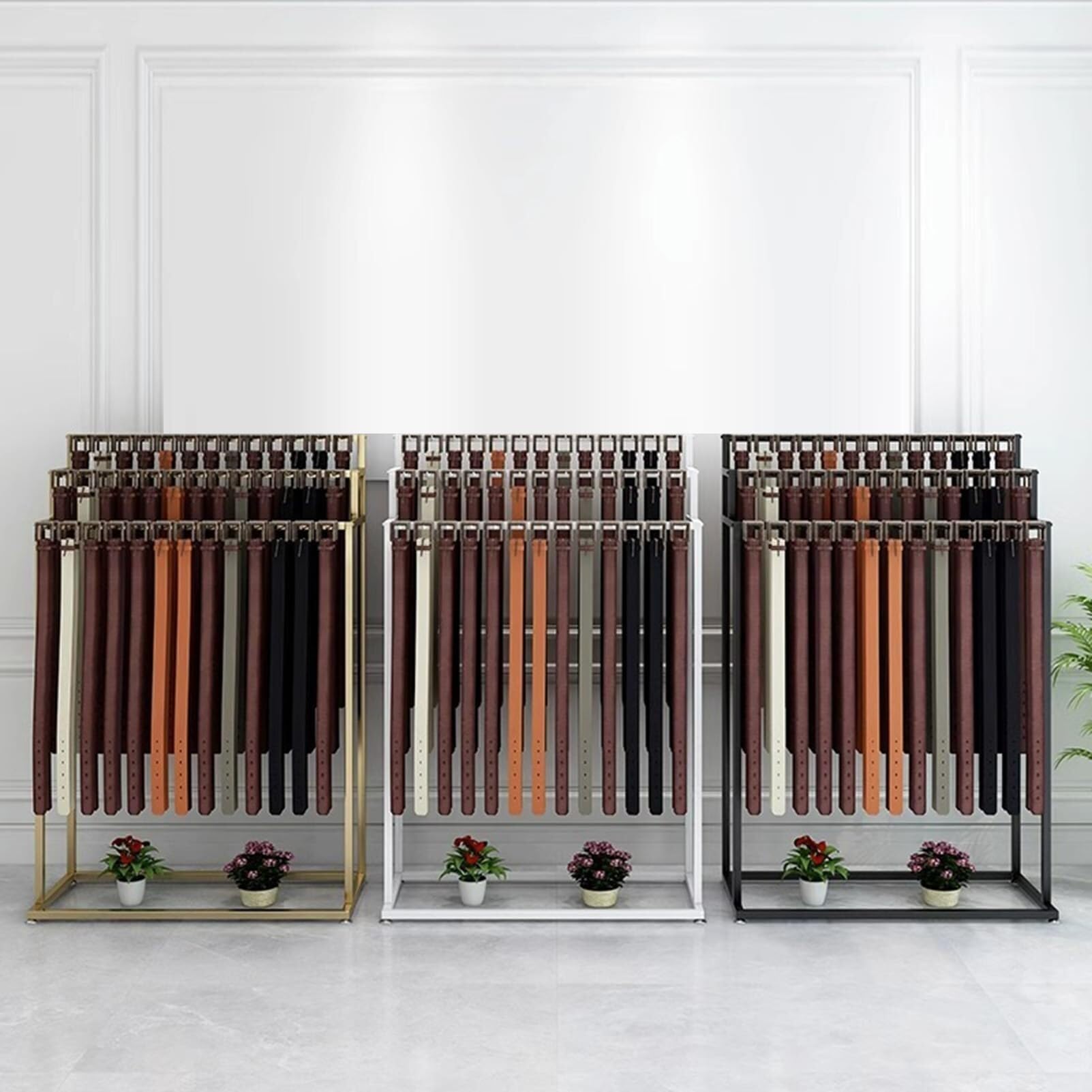 Expositor de Cinturones, Expositor Corbatas Metal con Colgador, Bufandas y estolas Tres Niveles, Ropa Comercial
