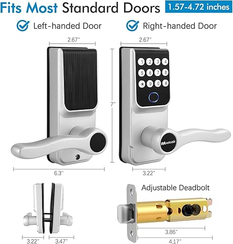 Miniatura 2 de Cerradura inteligente con teclado con asa para puerta delantera, control 5 en 1 mediante huella dactilar, contraseña, aplicación, llave electrónica,