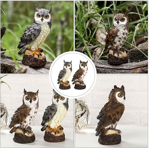 Miniatura 5 de YARDWE Estatuas de búho y animales del bosque, 2 piezas, decoración de micro paisaje, escultura de búho, animales de jardín para jardín, paisaje,