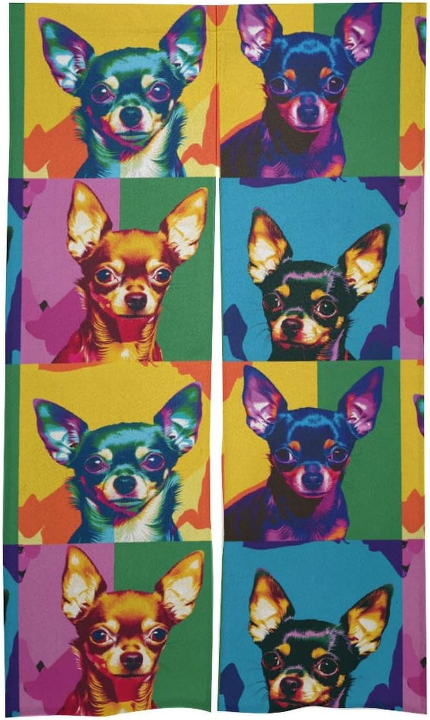 Chihuahua Dog Art Doodle Noren Doorway Split Shower Curtain Long Type Window Treatment for Privacy Partition Divider