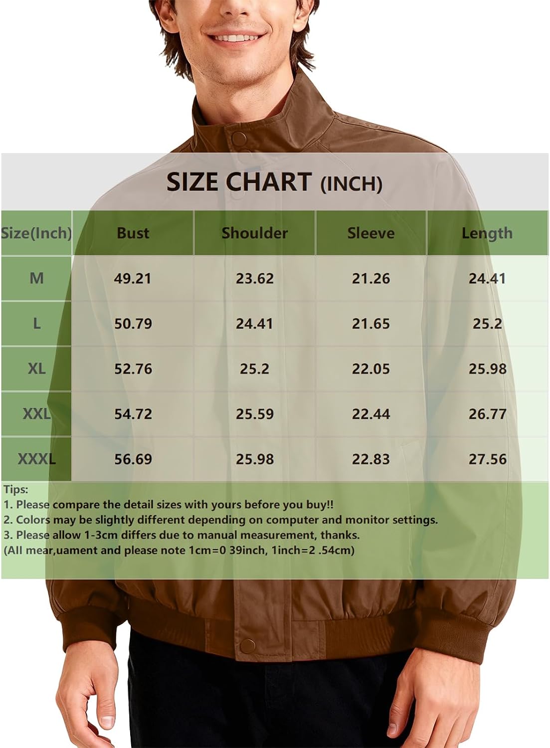 Men's Lightweight Bomber Jacket Casual Stylish Spring Fall Windbreaker Stand Collar Coat With Pockets, M-3XL