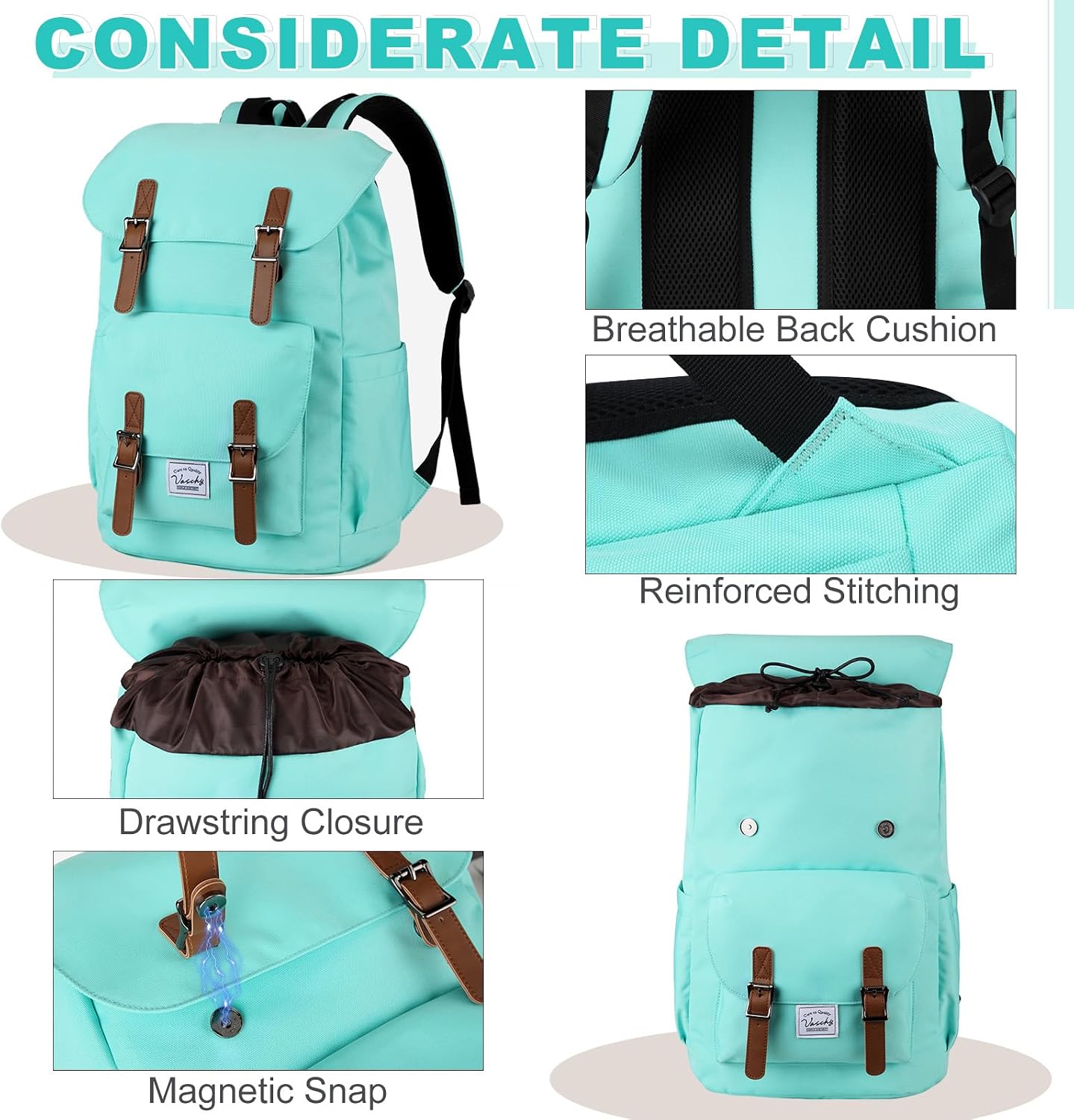 Chase Chic Backpack for Men Women, Vintage Rucksack Bookbag 15.6 inch Fashion Bag Unisex Casual Daypack for Travel,College,Work(Turquoise)