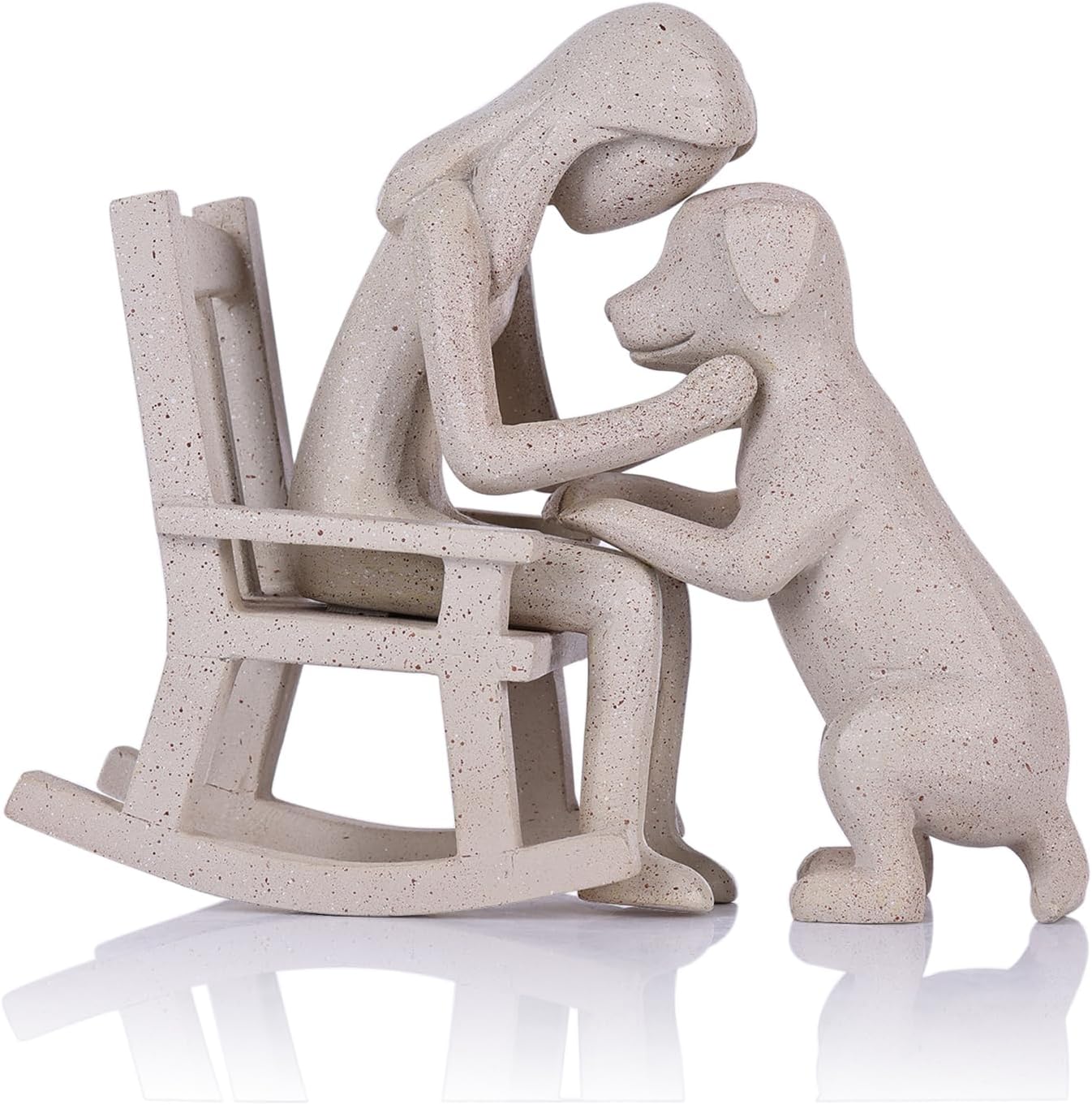 Man and Dog Figurine, Dog Memorial Gifts for Loss of Dog, Dog Sculpture Home Decor, Decorative Figurines for Shelves, Bookshelf, TV Stand, Office and Living Room Decor (Sandstone)