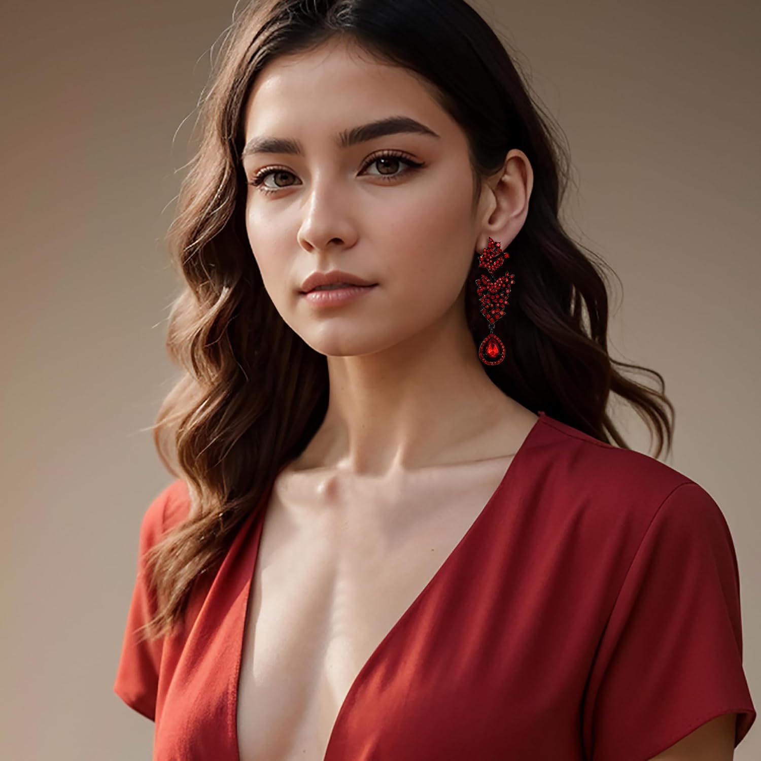 EVER FAITH Statement Dangle Earrings for Women, Costume Wedding Party Jewelry Art Deco Rhinestone Flower Teardrop Boho Chandelier Long Earring - Image 3