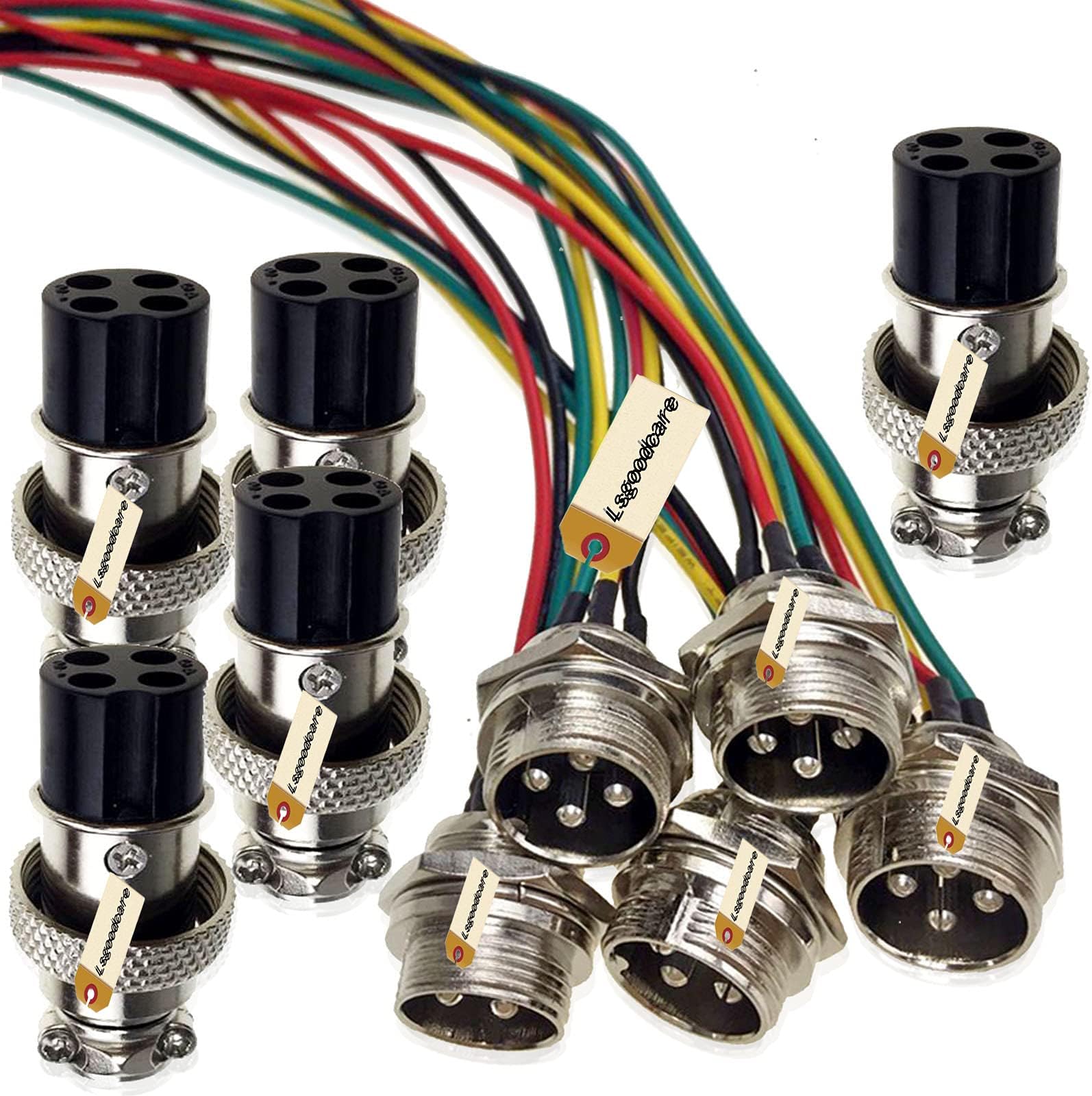 Lsgoodcare 10Pcs GX16-4pin Male Aviation Connector Power Electrical Terminal Wire Line Socket with 20Awg 7.87Inch Cable & 16MM 4Din Female Air Plug Sockets